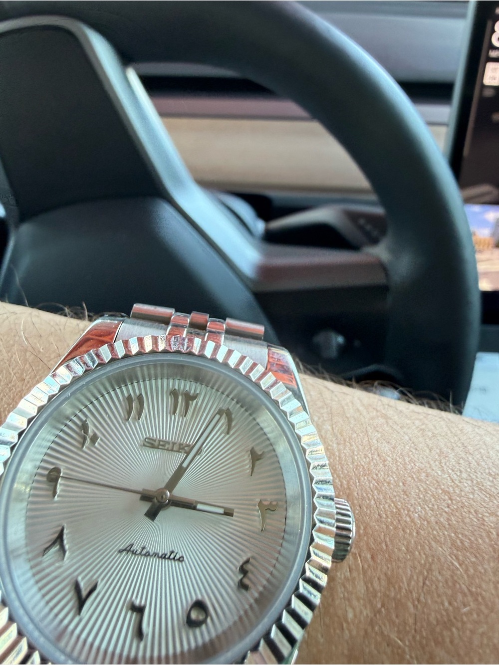 Seiko Silver Sunburst Dial Automatic Watch with Arabic Markers
